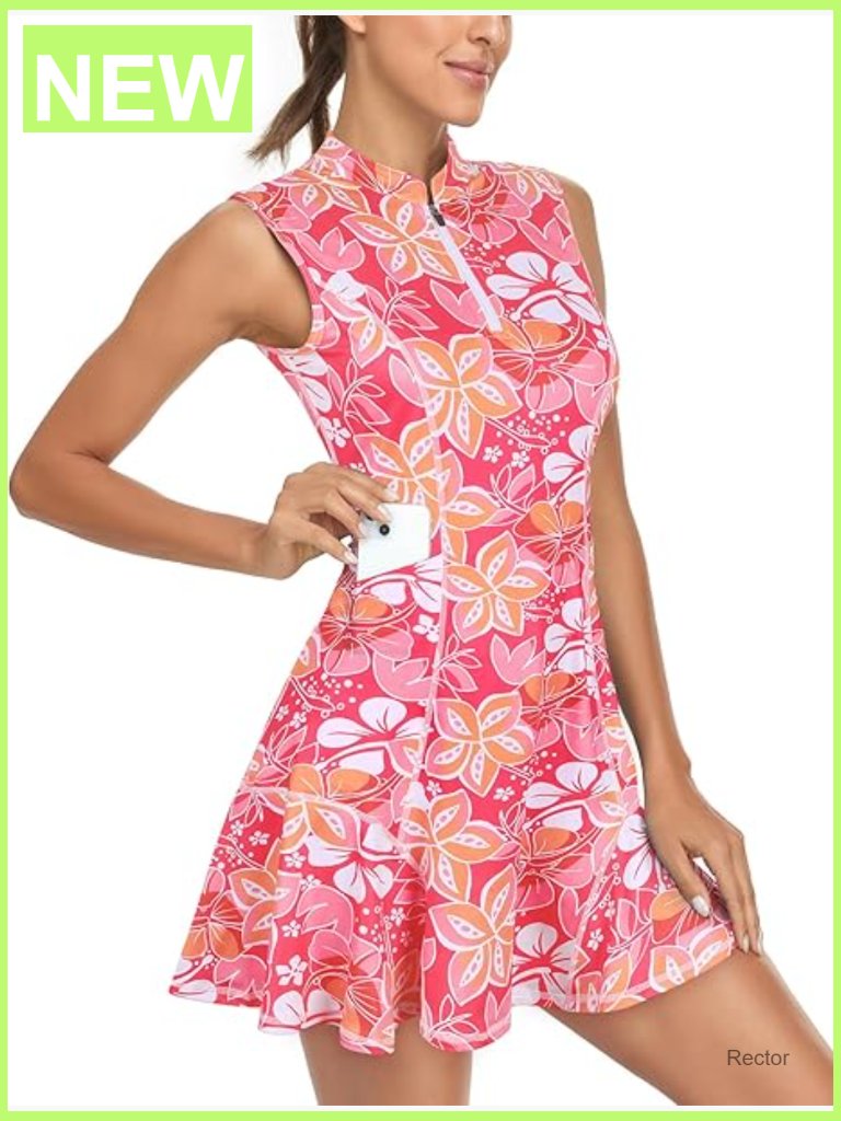 Women's Tennis Dress With Shorts Zip Up Quick Dry Sleeveless Pockets